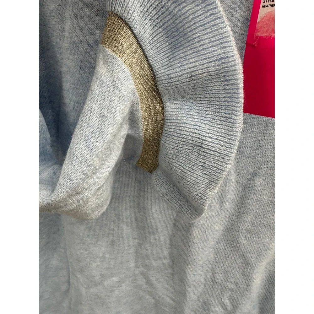 Lilly Pulitzer Charla Sweater Blue Heathered‎ Coolmax Metallic Ruffle Cuff M NEW